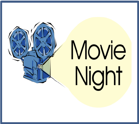graphic of a movie projector with the words "movie night"